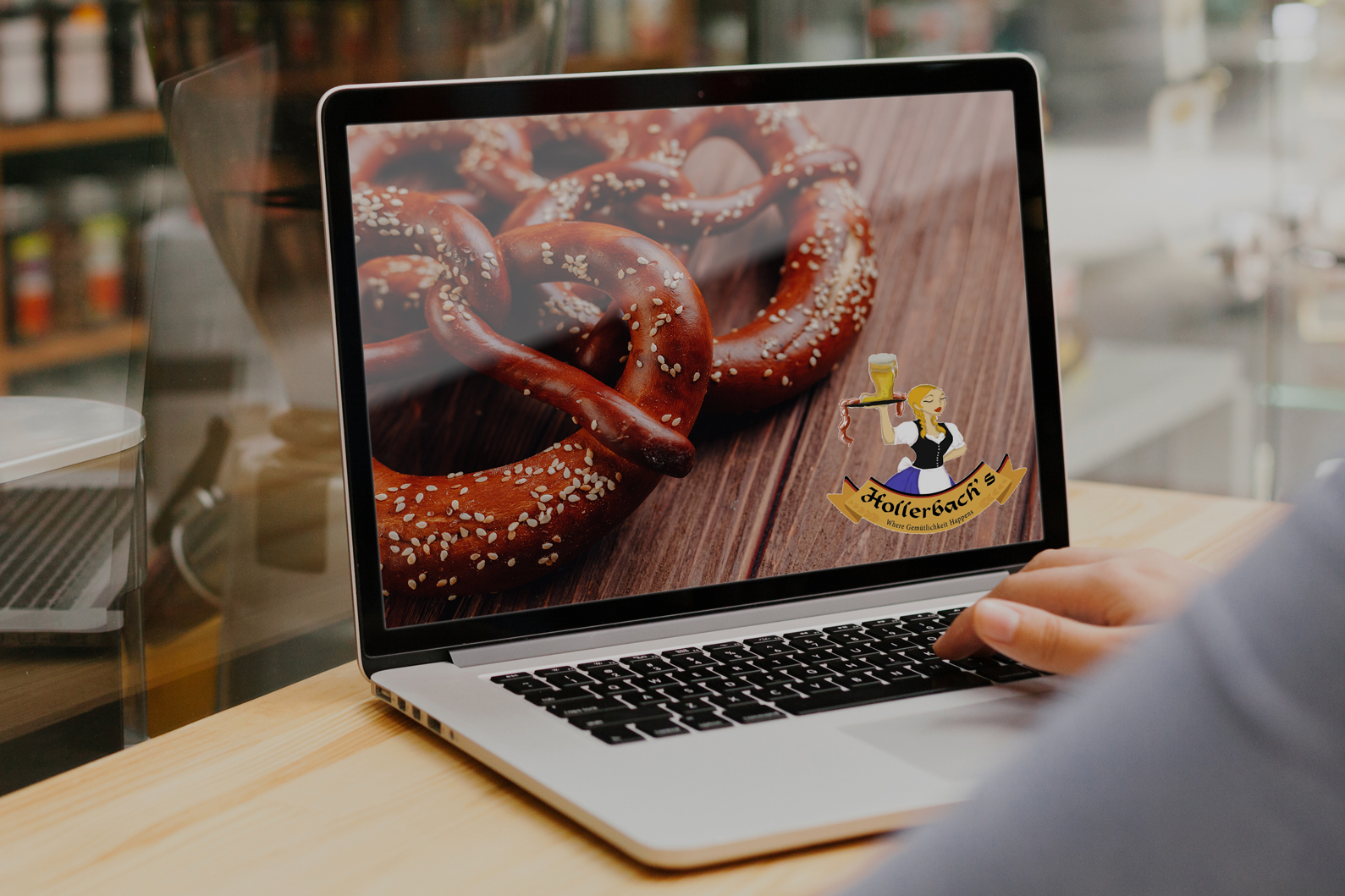 german restaurant website on computer in shop