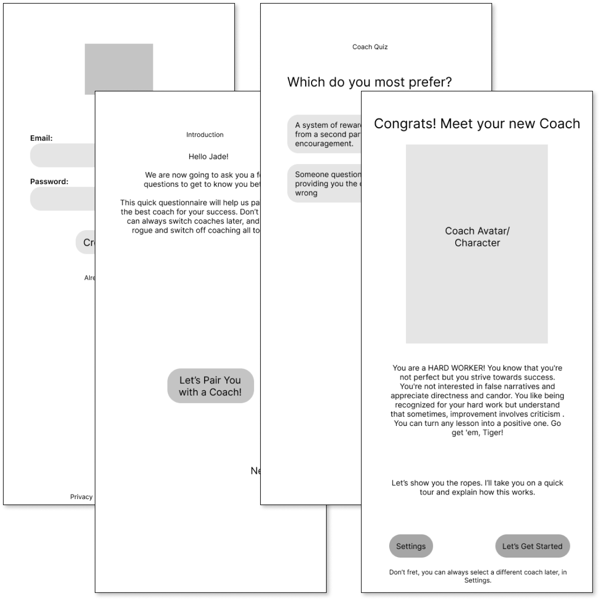 sample onboarding wireframes