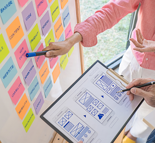 looking at sticky notes